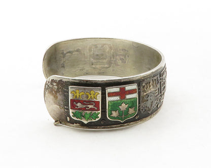 BMCO 925 Sterling Silver  Vintage Enamel Canadian Flags Cuff Bracelet  BT4824
