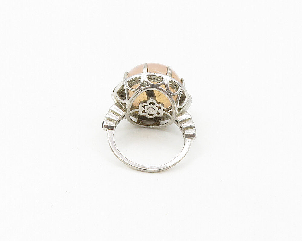 MLD 925 Silver  Cabochon Rose Quartz & Blue Topaz Cocktail Ring Sz 6  RG18247