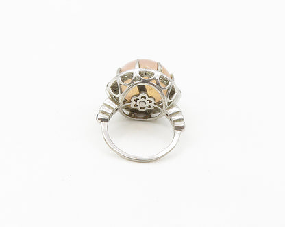 MLD 925 Silver  Cabochon Rose Quartz & Blue Topaz Cocktail Ring Sz 6  RG18247