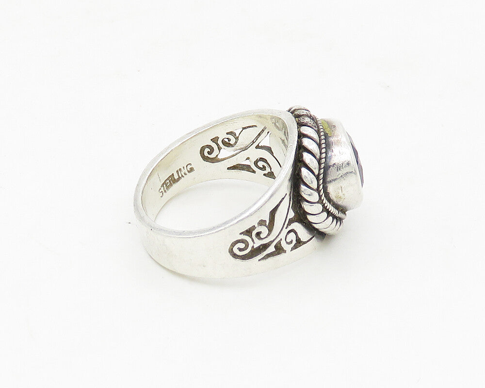 BEC 925 Sterling Silver  Vintage Amethyst Floral Swirl Band Ring Sz 5  RG17584