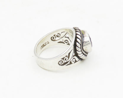 BEC 925 Sterling Silver  Vintage Amethyst Floral Swirl Band Ring Sz 5  RG17584