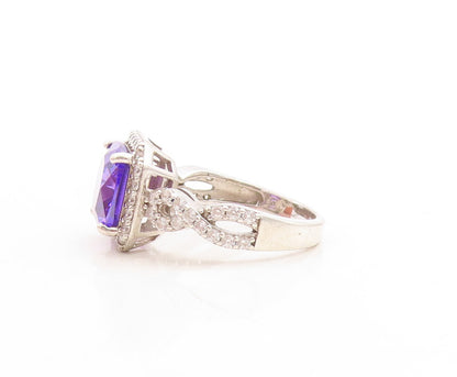 925 Sterling Silver Vintage Ring Square Cut Purple Halo White CZ  Sz 8  RG31496
