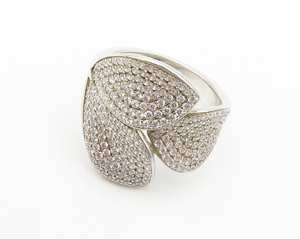 925 Sterling Silver  Cubic Zirconia Encrusted Floral Band Ring Sz 7  RG14822