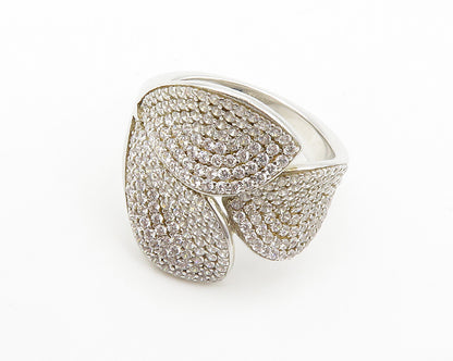 925 Sterling Silver  Cubic Zirconia Encrusted Floral Band Ring Sz 7  RG14822