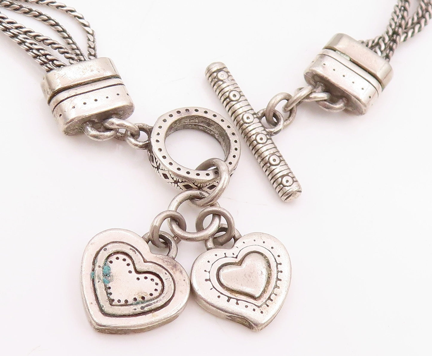 925 Sterling Silver Vintage Bracelet Love Heart Multi Strand Link Chain  BT11504