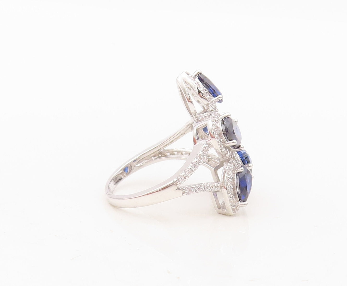 925 Sterling Silver Vintage Ring Designer Cutout Sapphire Halo CZ  Sz 7  RG30411