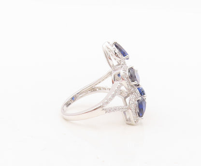 925 Sterling Silver Vintage Ring Designer Cutout Sapphire Halo CZ  Sz 7  RG30411