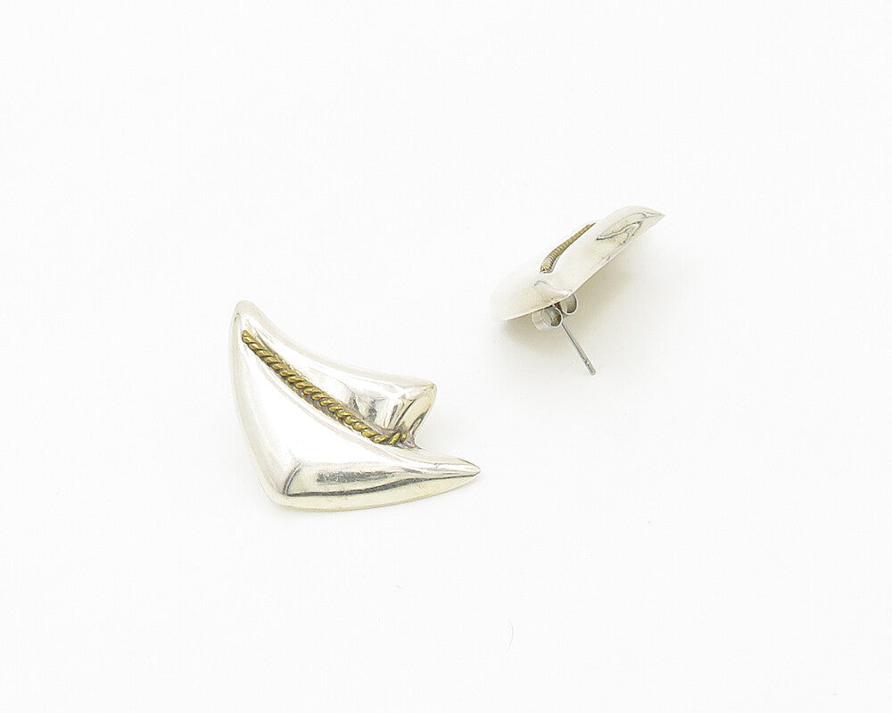 MEXICO 925 Sterling Silver  Vintage Two Tone Rope Twist Drop Earrings  EG9458
