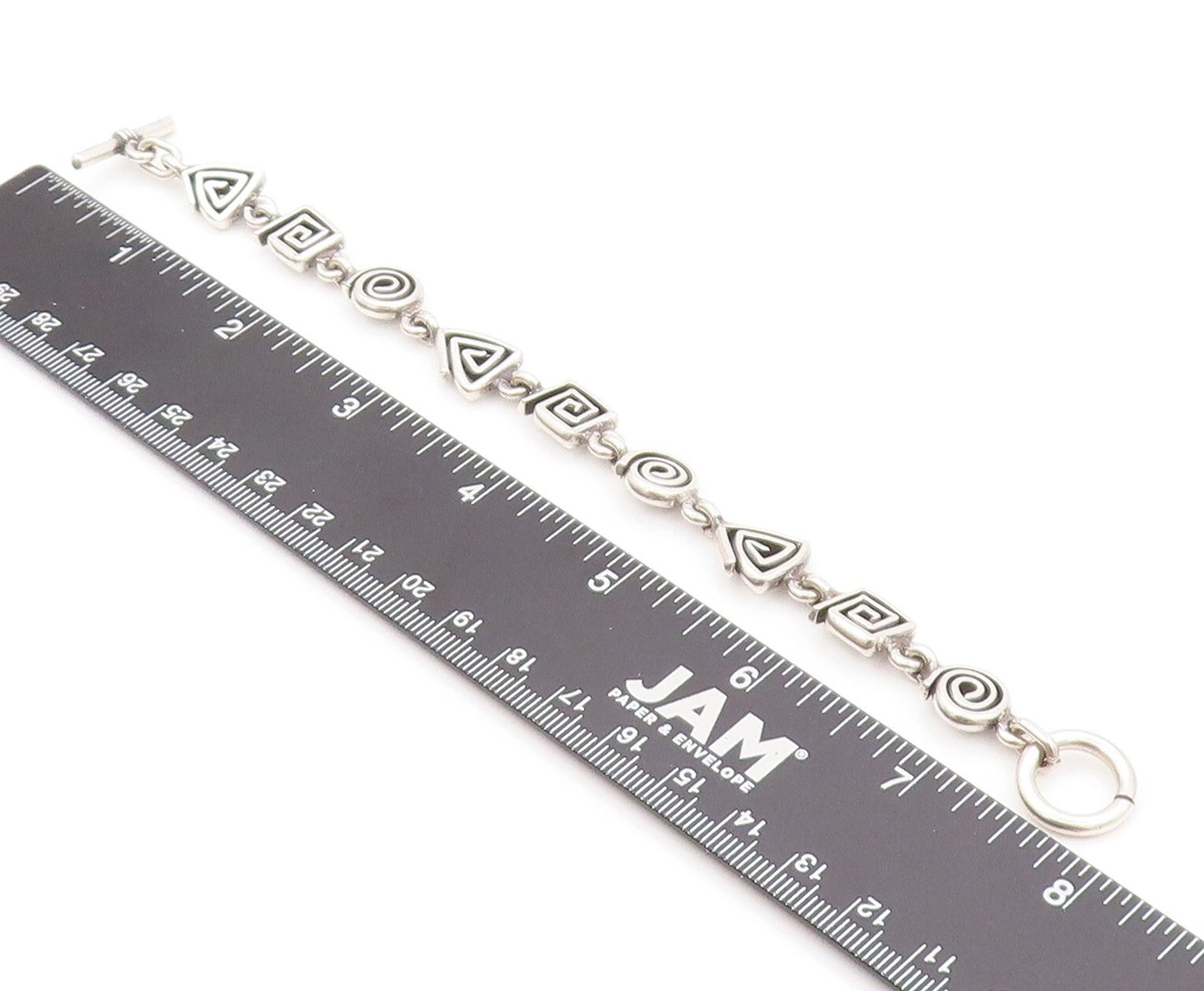 925 Sterling Silver Vintage Bracelet Spiral Square & Triangle Maze Cut  BT11119