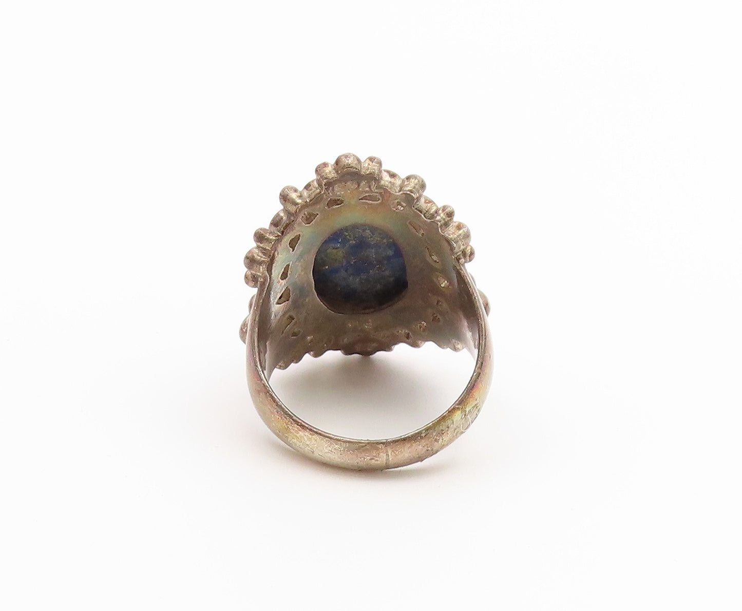 925 Sterling Silver Vintage Ring Cabochon Lapis Lazuli Flower  Sz 8  RG36886