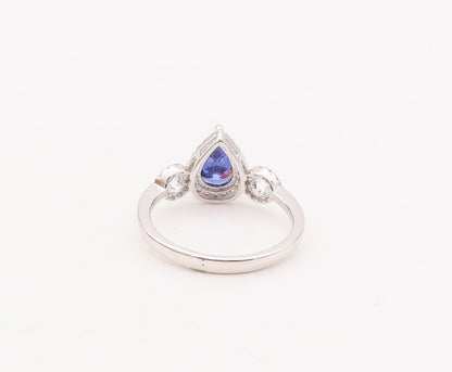 925 Sterling Silver Vintage Ring Drop Sapphire Designer CZ Inlay  Sz 7  RG29306
