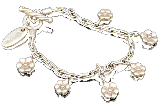 LOIS HILL 925 Sterling Silver Vintage Minimalist Flower Charm Bracelet BT9786