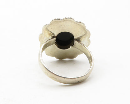 925 Sterling Silver  Vintage Cabochon Black Onyx Cocktail Ring Sz 8  RG13287