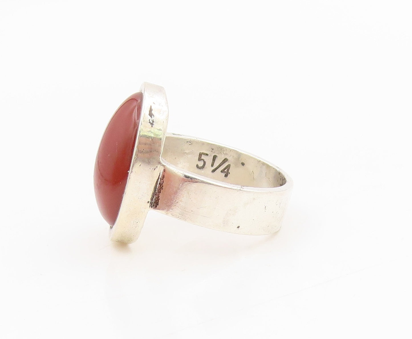 925 Sterling Silver Vintage Ring Cabochon Carnelian Solitaire Band Sz 6 RG34321