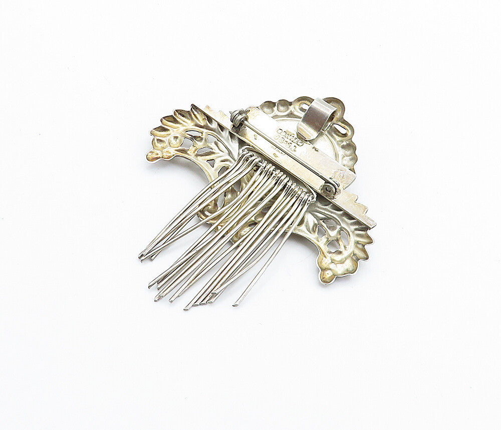 MEXICO 925 Sterling Silver  Vintage Floral Leaf Dangling Brooch Pin  BP2635