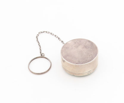925 Sterling Silver Vintage Pill Box Floral Enameled With Chain OPENS  TR4144