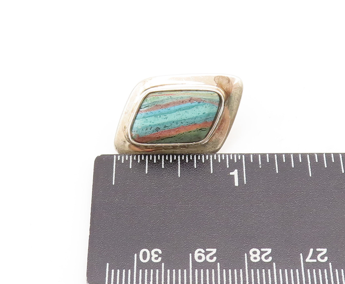 DTR KAY KING 925 Silver  Vintage Modernist Rainbow Calsilica Earrings  EG12708