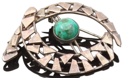 925 Silver  Vintage Geometric Cutout Loop Chrysocolla Brooch Pin  BP10212