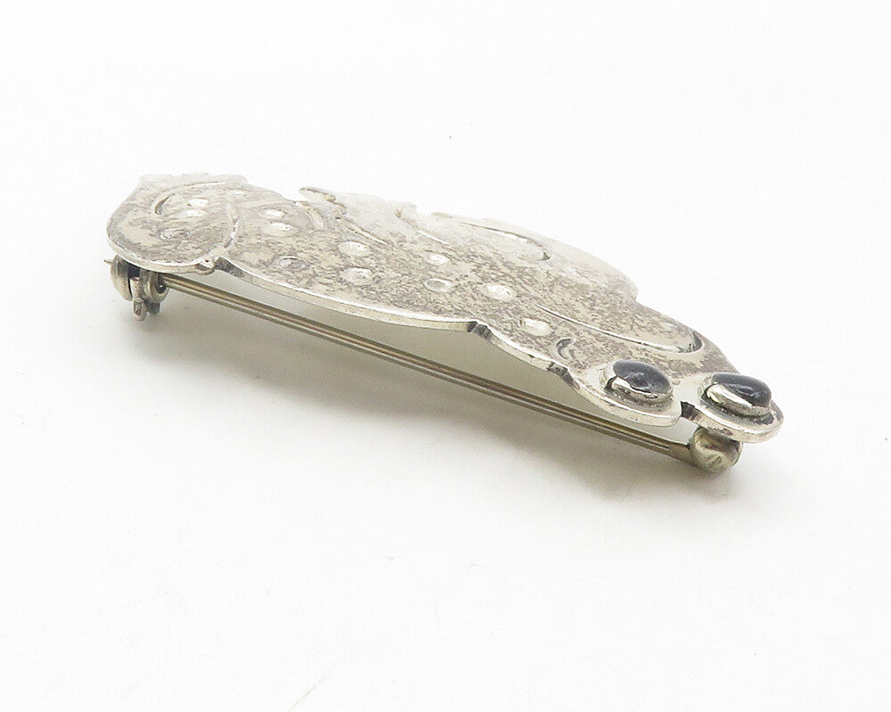 MEXICO 925 Sterling Silver  Vintage Black Onyx Spotted Toad Brooch Pin  BP4434