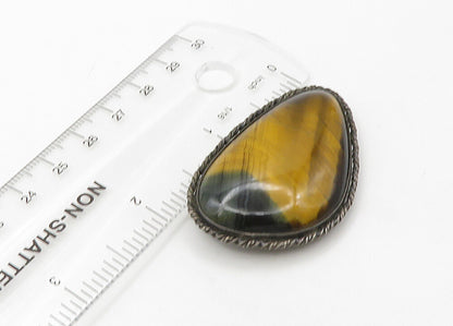 925 Sterling Silver  Vintage Cabochon Tiger's Eye Twist Brooch Pin  BP8410
