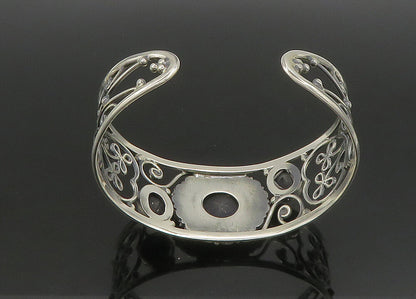 925 Sterling Silver   Vintage Blue Stone Floral Vine Cuff Bracelet  BT9088