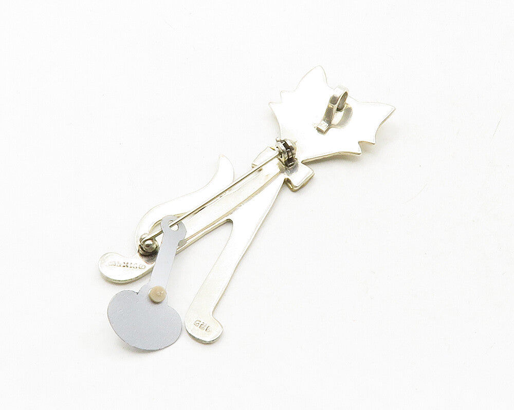 MEXICO 925 Sterling Silver  Vintage 2 Tone Cat With Bow Tie Brooch Pin  BP4724