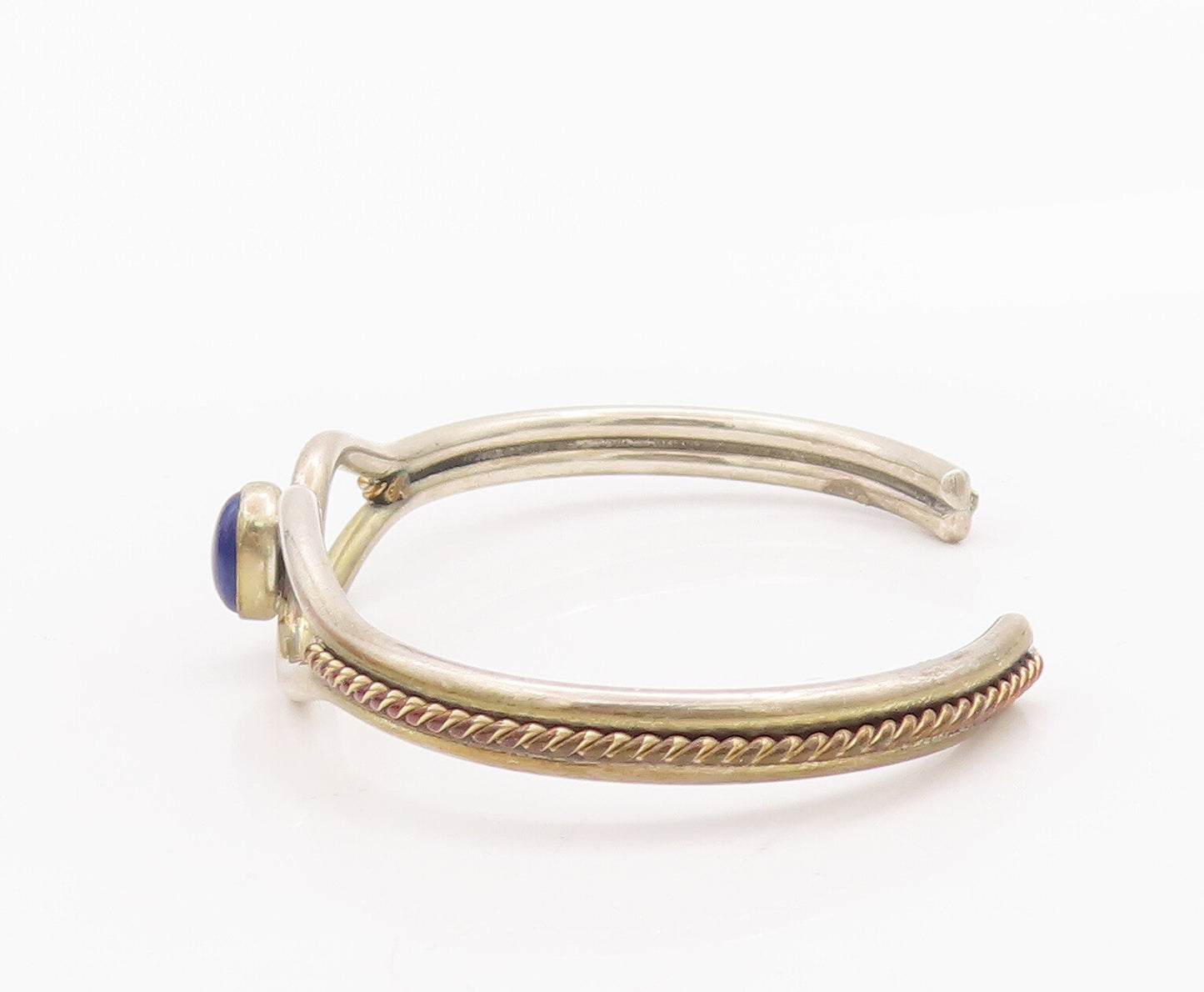 925 Sterling Silver Vintage Bracelet Twisted Rope Cutout Lapis Lazuli  BT10311