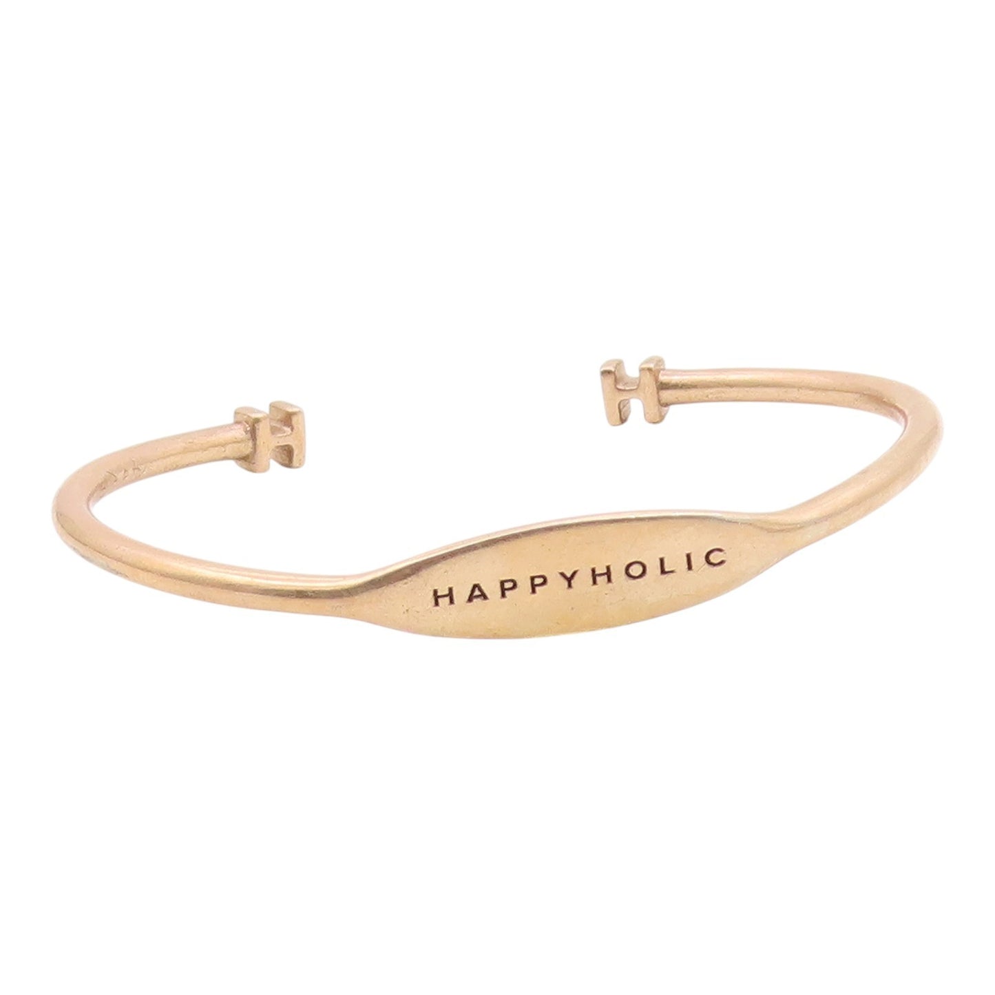 925 Sterling Silver  Vintage Shiny Happyholic Stamped Cuff Bracelet  BT9260