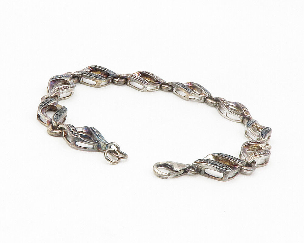 925 Sterling Silver Vintage Genuine Black & White Diamonds Chain Bracelet BT5316