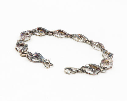 925 Sterling Silver Vintage Genuine Black & White Diamonds Chain Bracelet BT5316
