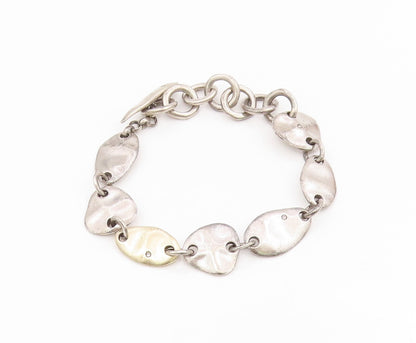 925 Sterling Silver Vintage Bracelet Real Diamonds Modernist Disc Link  BT11706