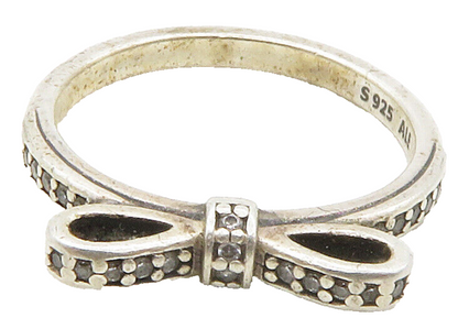 PANDORA 925 Sterling Silver  Vintage Topaz Ribbon Bow Band Ring Sz 7  RG15193