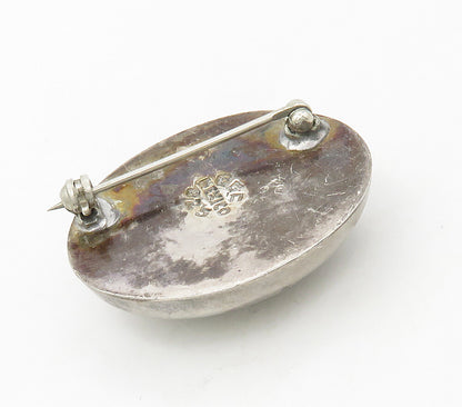 MEXICO 925 Sterling Silver  Vintage Azurite Smooth Dome Brooch Pin  BP6503