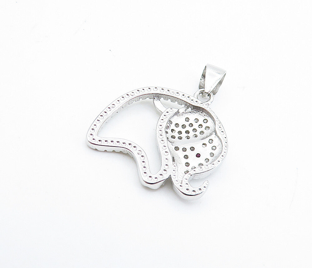 925 Sterling Silver  Petite Shiny Topaz Open Elephant Motif Pendant  PT5675