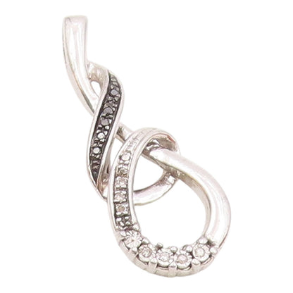 925 Sterling Silver  Genuine Black & White Diamonds Shiny Pendant  PT14560