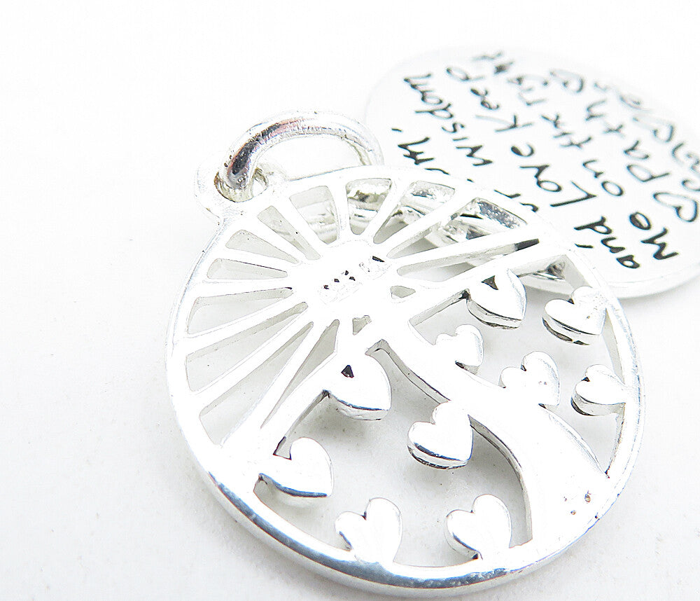 925 Sterling Silver  Shiny Etched Mother Love Quote Hearts Pendant  PT2935