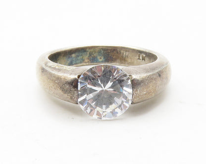 925 Sterling Silver  Vintage Cubic Zirconia Dark Tone Band Ring Sz 8  RG13558