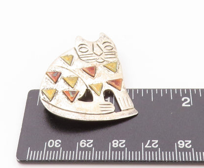 925 Sterling Silver Vintage Brooch MEXICO Big Fat Old Cat Cutout  BP11613