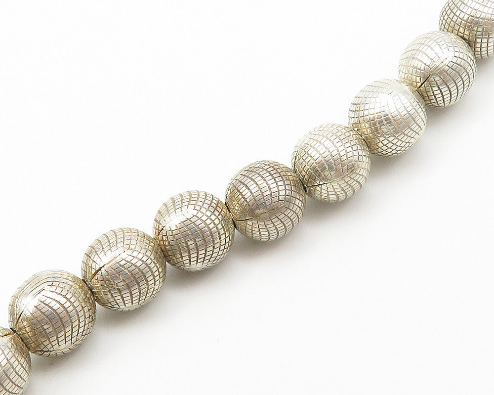 925 Sterling Silver  Vintage Shiny Tassel Ends Etched Prayer Beads  TR2492