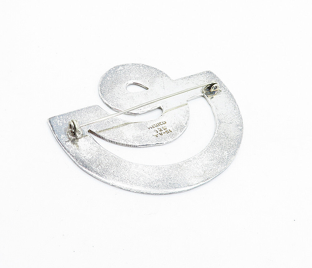 MEXICO 925 Sterling Silver  Vintage Shiny Smooth Open Design Brooch Pin BP1667