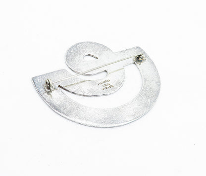 MEXICO 925 Sterling Silver  Vintage Shiny Smooth Open Design Brooch Pin BP1667