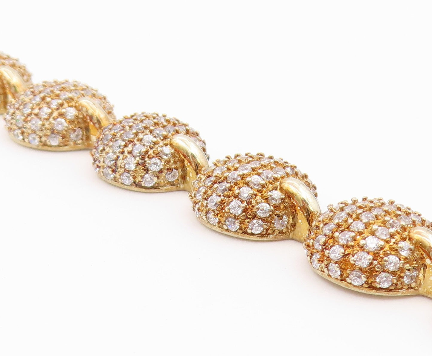 925 Sterling Silver Vintage Bracelet Gold Plated CZ Pave Circle Link  BT12193