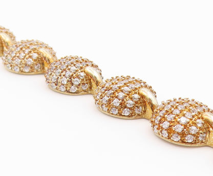 925 Sterling Silver Vintage Bracelet Gold Plated CZ Pave Circle Link  BT12193
