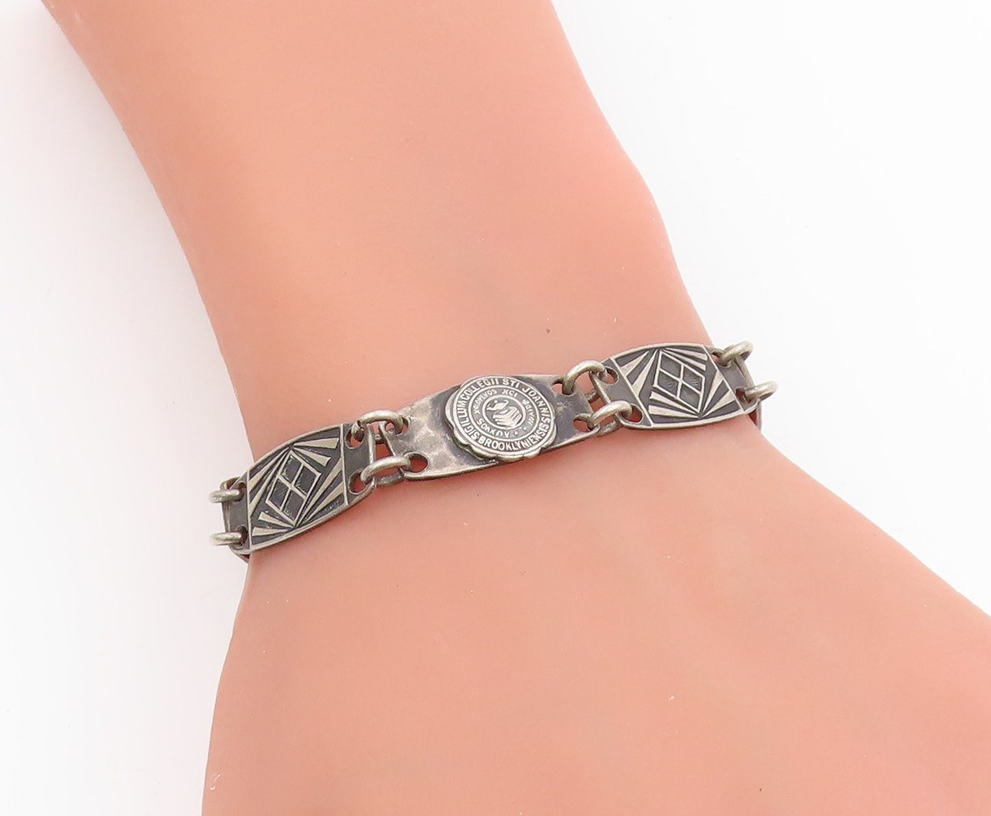 925 Sterling Silver Vintage Bracelet St. John's College Brooklyn Alumni  BT11475