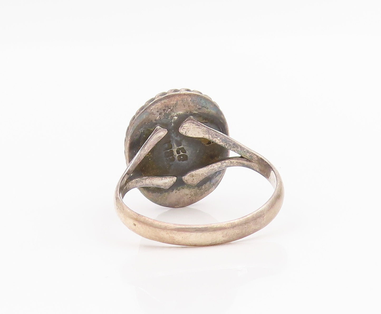 925 Sterling Silver Vintage Ring Green Turquoise Halo Rope Edge  Sz 8.5  RG34196