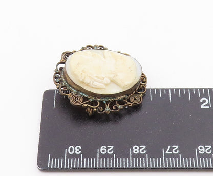 925 Sterling Silver  Vintage Antique Carved Woman Cameo Brooch Pin  BP8963