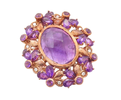 925 Sterling Silver Vintage Ring Rose Gold Plated Amethyst Flower  Sz 7  RG29632