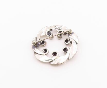 BEAU 925 Sterling Silver  Vintage Modernist Floral Wreath Brooch Pin  BP9198