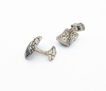 JOHN HARDY 925 Silver  Vintage Black Sapphire Cobble Detail Cuff Links  TR1077