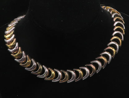 925 Sterling Silver  Vintage Two Tone Crescent Link Chain Necklace  NE3092